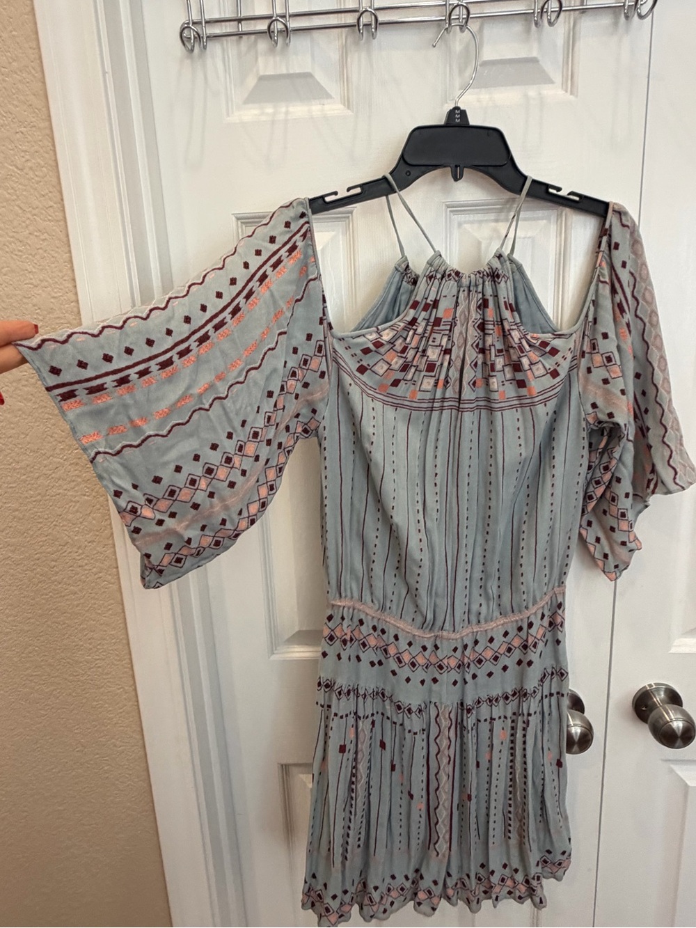 BCBGMaxAzria Light Blue One-Shoulder Embroidered Mini Dress
